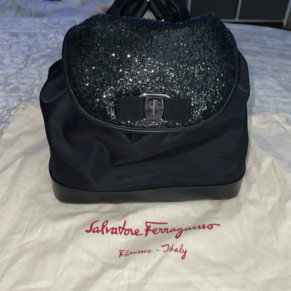 Salvatore Ferragamo black with a bit of glitter excellent cond nylon n leather